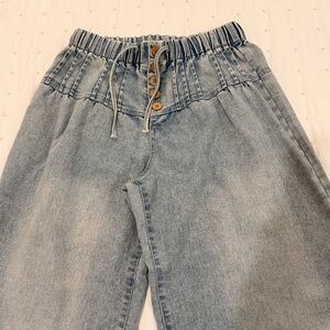 Drawstring Waist Wide Leg Denim Pants